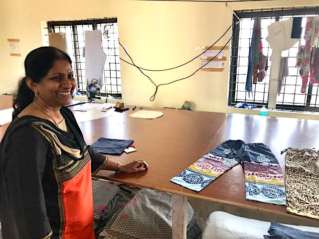 Cynthia in sewing center