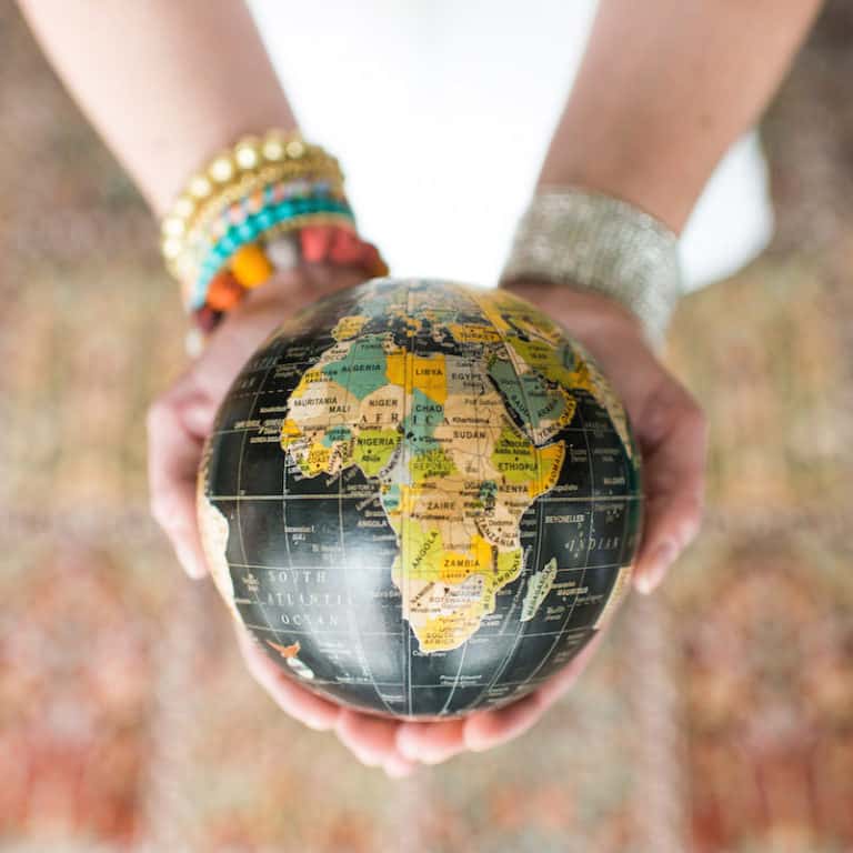 Globe held in tow hands